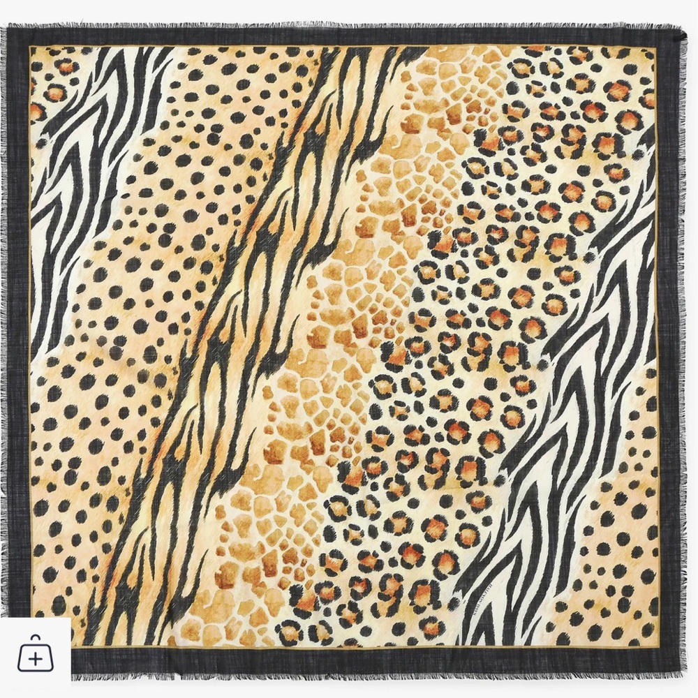 Halcyon Days Mixed Animal-Print Large Wool Silk Scarf